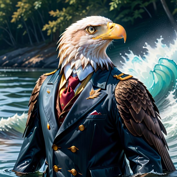 Drawing of a eagle in a coat in the water