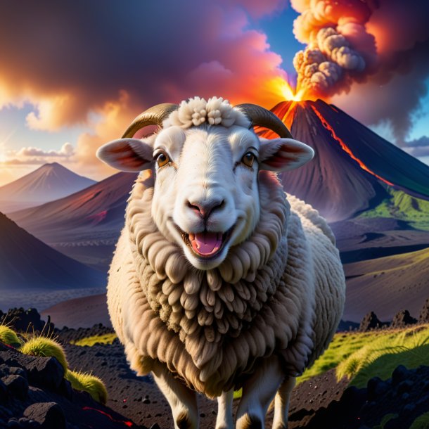 Photo of a smiling of a sheep in the volcano