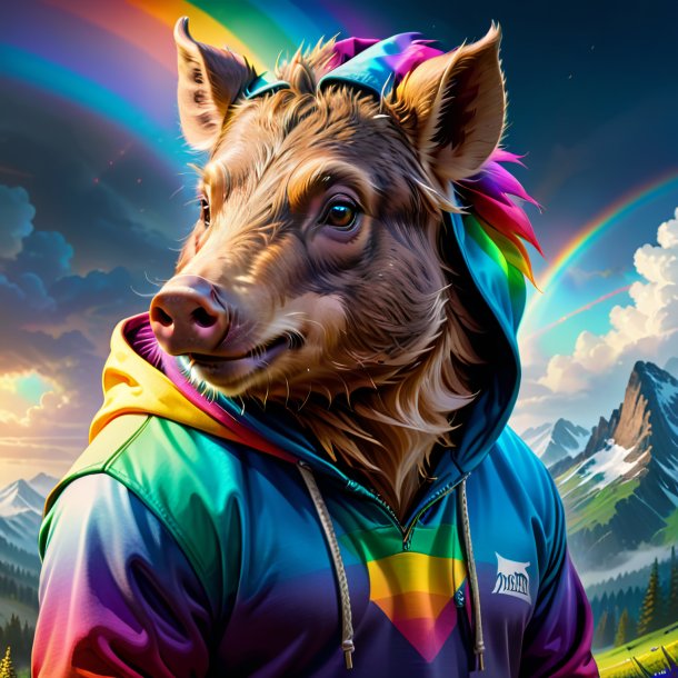 Drawing of a boar in a hoodie on the rainbow