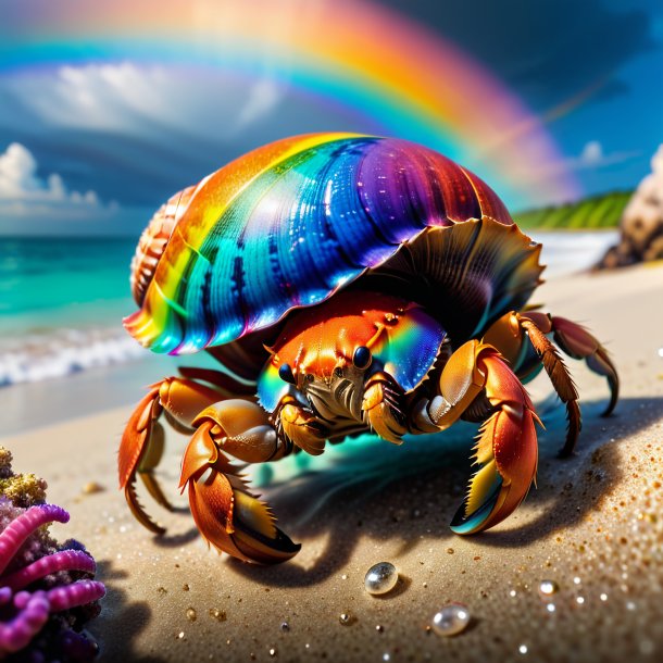 Photo of a swimming of a hermit crab on the rainbow