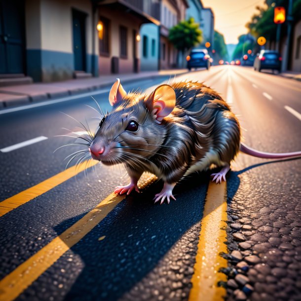 Photo d'une baignade d'un rat sur la route