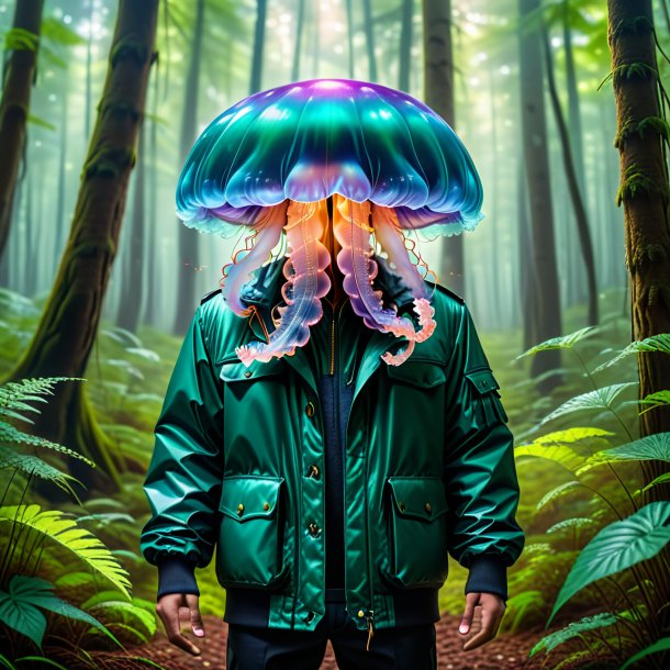 Image of a jellyfish in a jacket in the forest