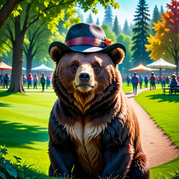 Picture of a bear in a hat in the park