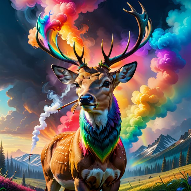 Pic of a smoking of a deer on the rainbow