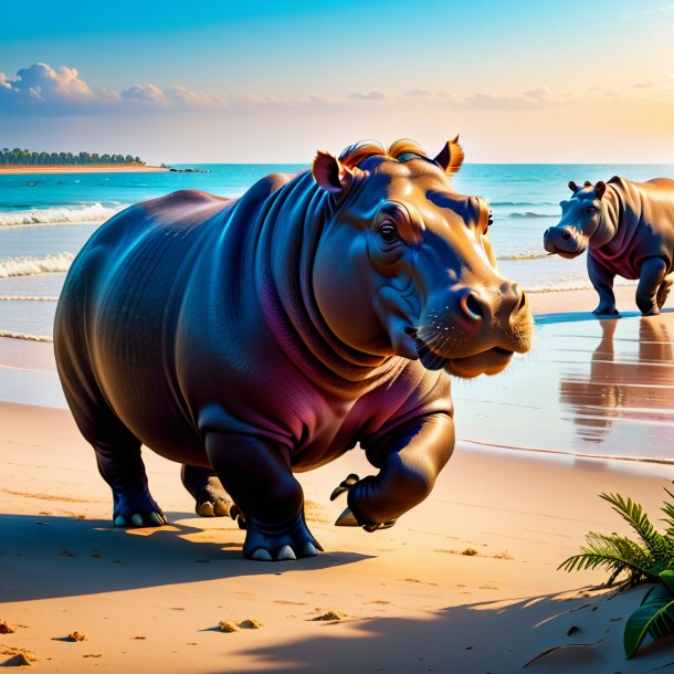 Picture of a dancing of a hippopotamus on the beach