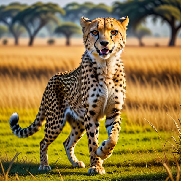 Image of a dancing of a cheetah on the field