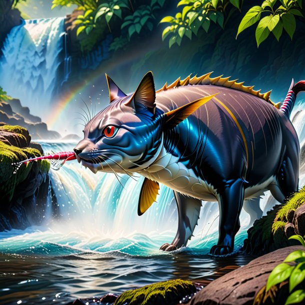 Photo of a drinking of a tuna in the waterfall