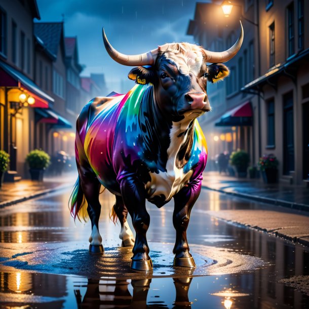 Pic of a bull in a dress in the puddle