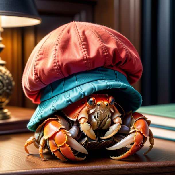 Image of a hermit crab in a cap in the house