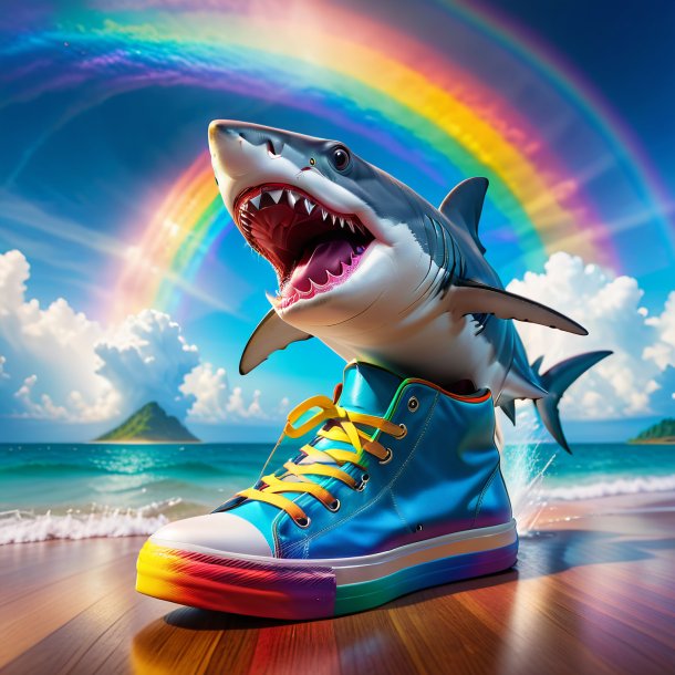 Photo of a shark in a shoes on the rainbow