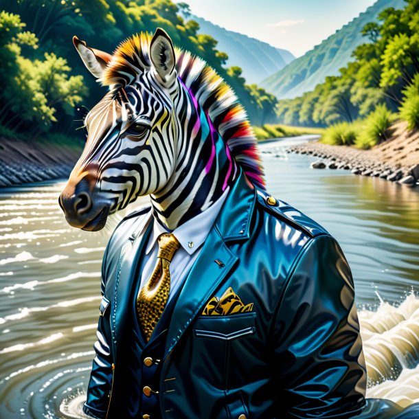 Illustration of a zebra in a jacket in the river