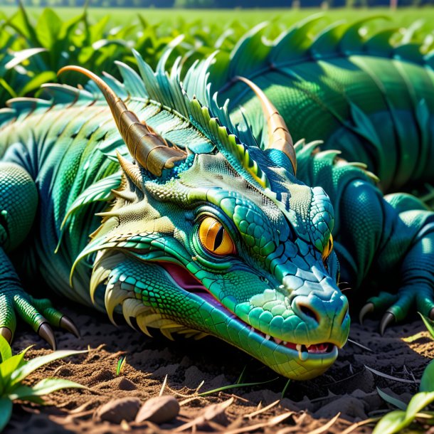 Image of a sleeping of a basilisk on the field