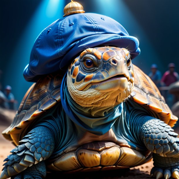 Pic of a tortoise in a blue cap