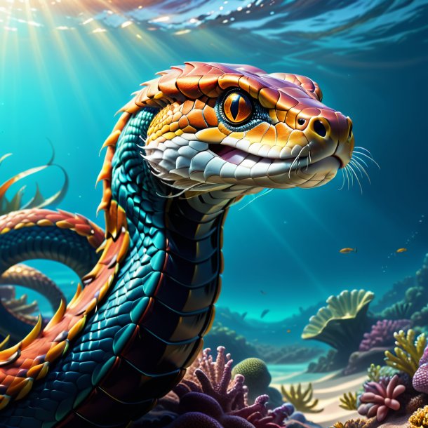 Drawing of a cobra in a belt in the sea