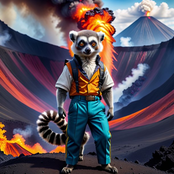 Photo of a lemur in a trousers in the volcano