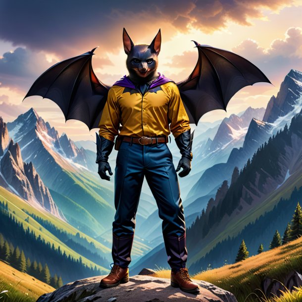 Drawing of a bat in a trousers in the mountains