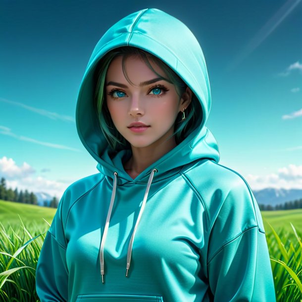 Photo of a aquamarine hoodie from grass