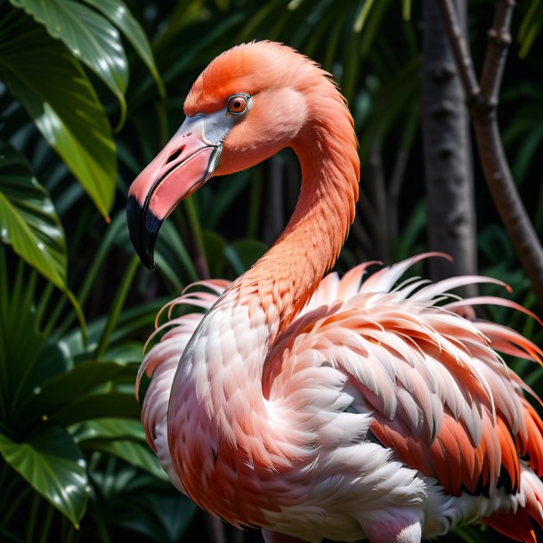 Photo of a flamingo in a gray coat