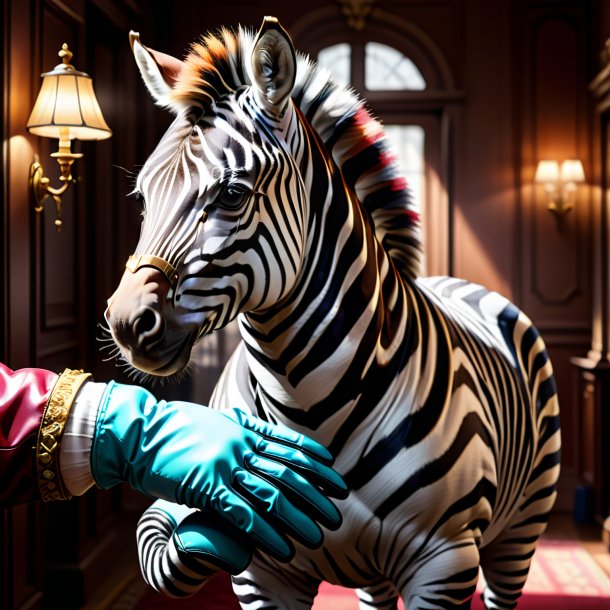 Illustration of a zebra in a gloves in the house