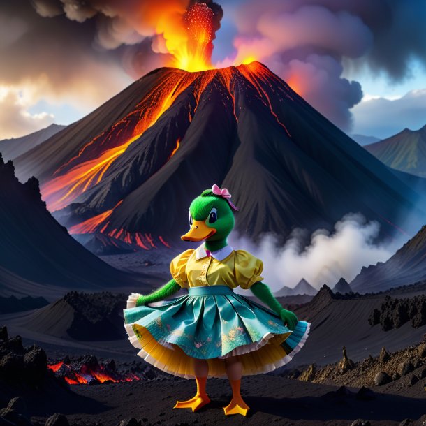 Image of a duck in a skirt in the volcano