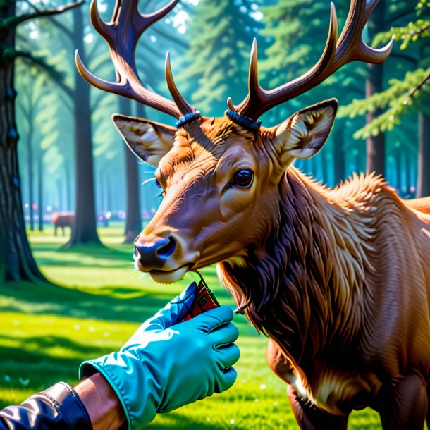 Image of a elk in a gloves in the park