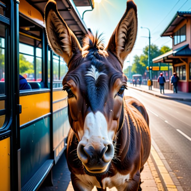 Photo d'un sourire d'une mule sur l'arrêt de bus