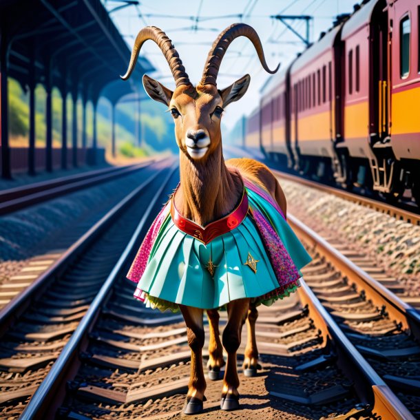 Image of a ibex in a skirt on the railway tracks