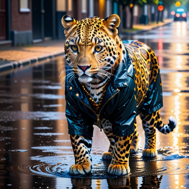 Photo d'un léopard dans une veste dans la flaque