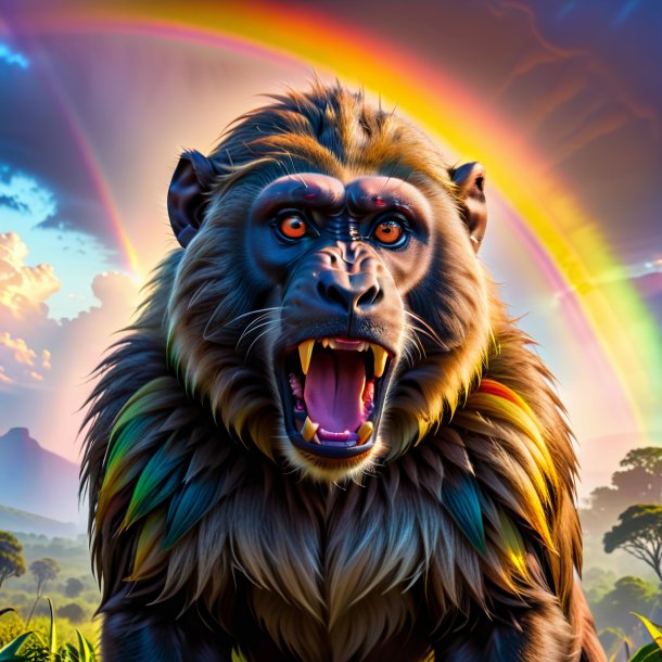 Pic of a threatening of a baboon on the rainbow