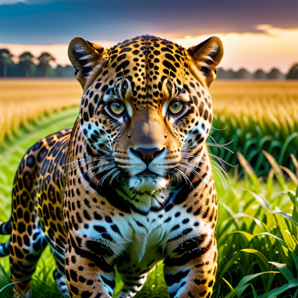 Pic of a jaguar in a belt on the field