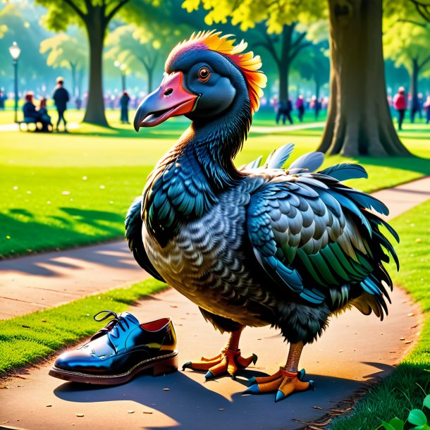 Imagen de un dodo en un zapato en el parque