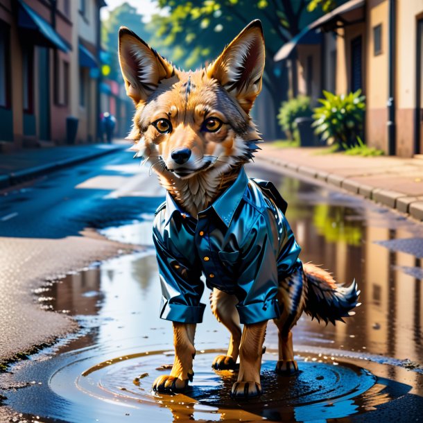 Foto de un chacal en un pantalón en el charco