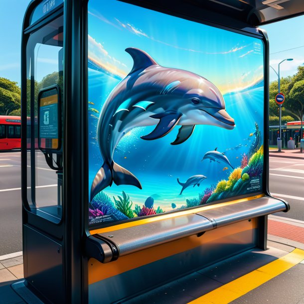 Drawing of a dolphin in a belt on the bus stop