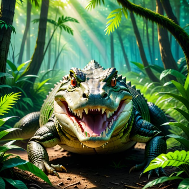 Retrato de um jogo de um crocodilo na floresta