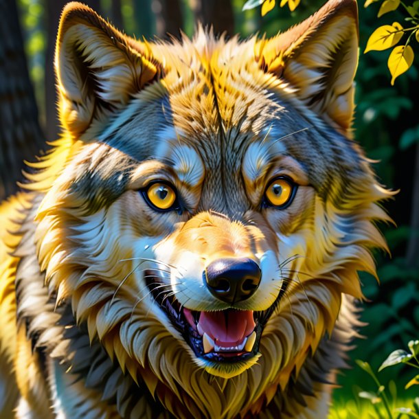 Imagen de un lobo sonriente amarillo