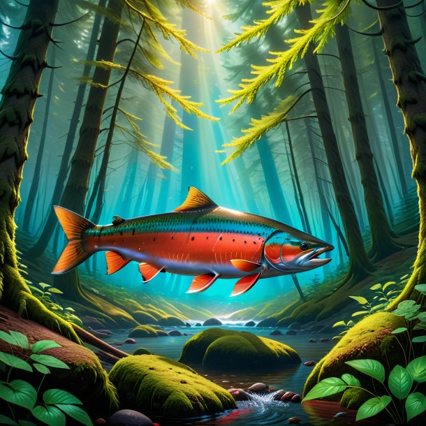 Image of a playing of a salmon in the forest