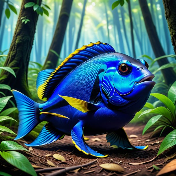 Image of a blue tang in a shoes in the forest