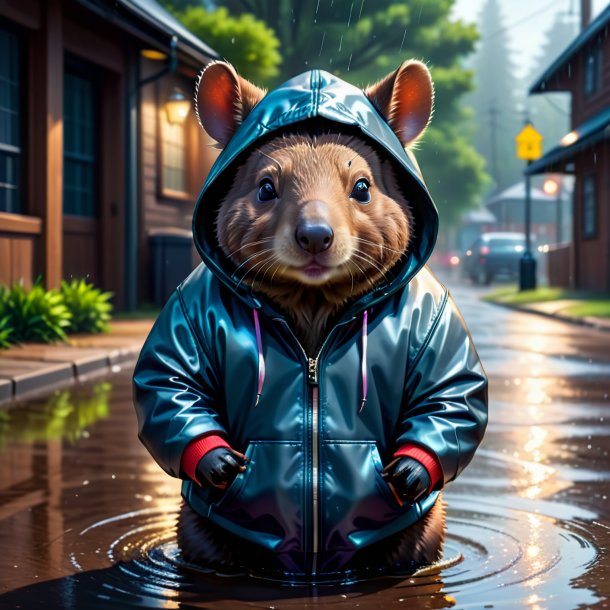 Illustration of a wombat in a hoodie in the puddle