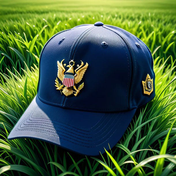 Portrait of a navy blue cap from grass