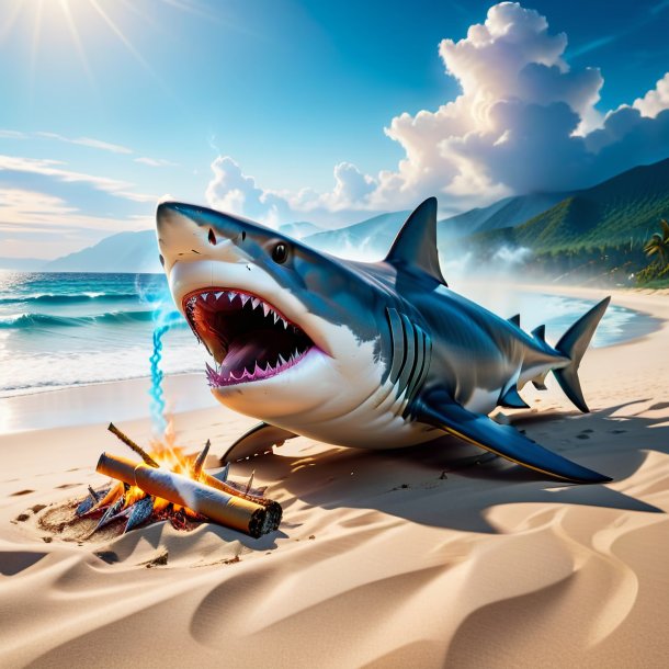 Picture of a smoking of a shark on the beach