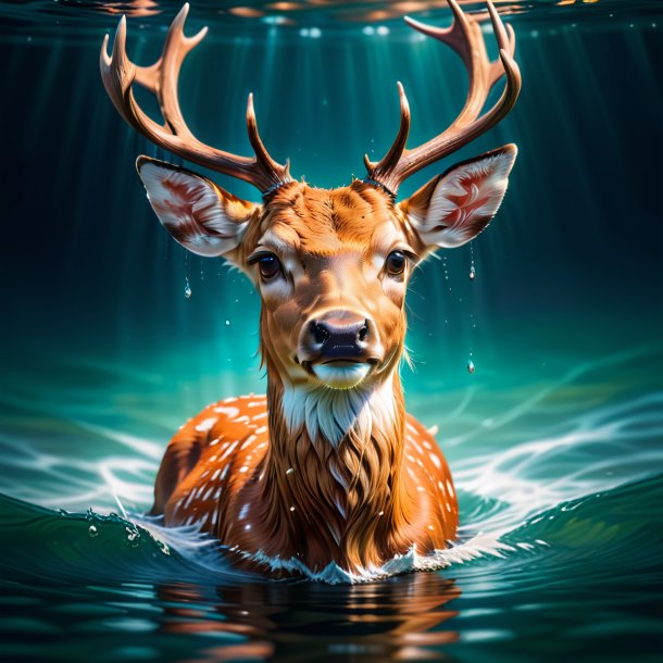 Pic of a deer in a cap in the water