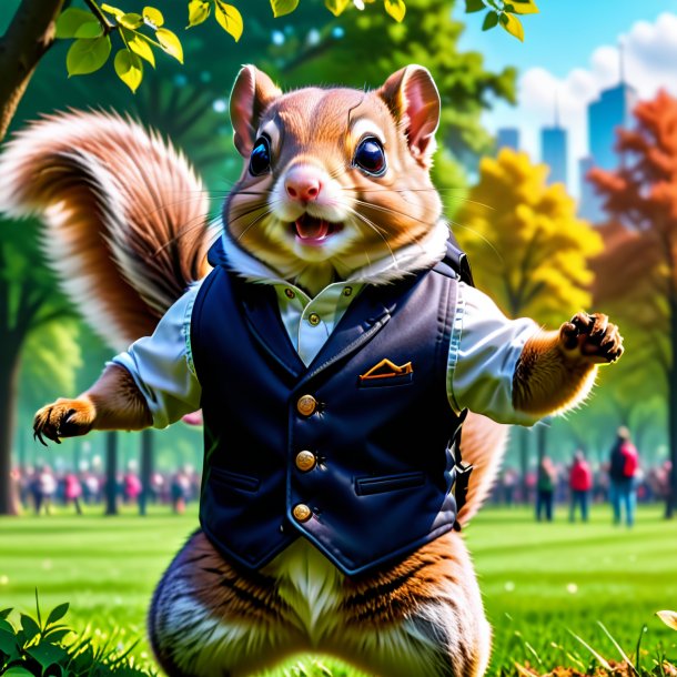 Picture of a flying squirrel in a vest in the park