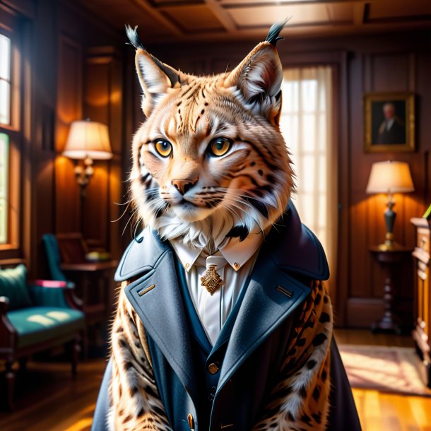 Picture of a lynx in a coat in the house