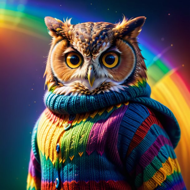 Pic of a owl in a sweater on the rainbow