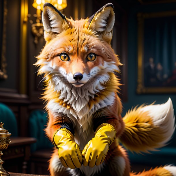 Image of a fox in a yellow gloves