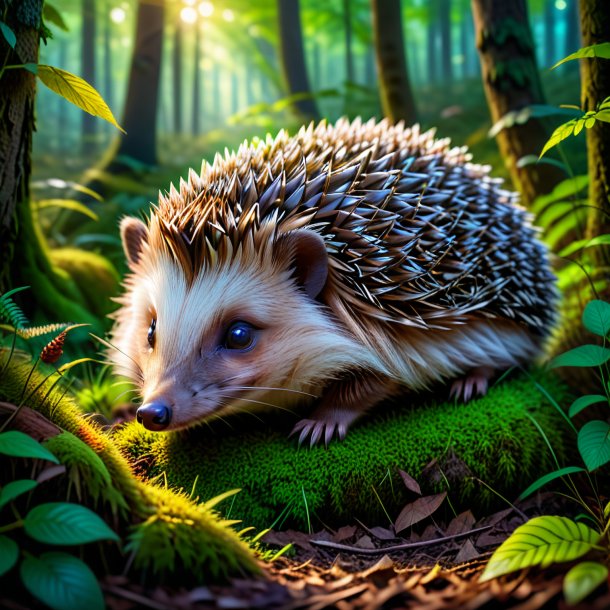 Photo of a sleeping of a hedgehog in the forest