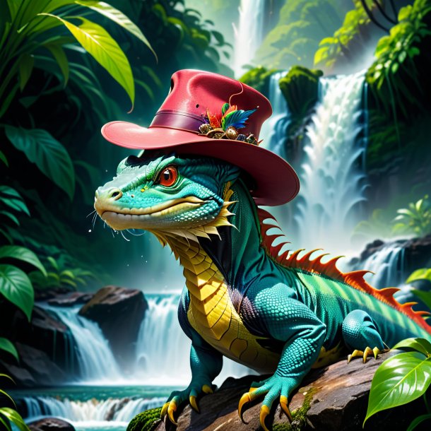 Imagen de un basilisk en un sombrero en la cascada