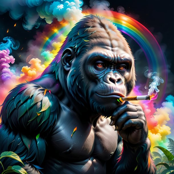 Image of a smoking of a gorilla on the rainbow