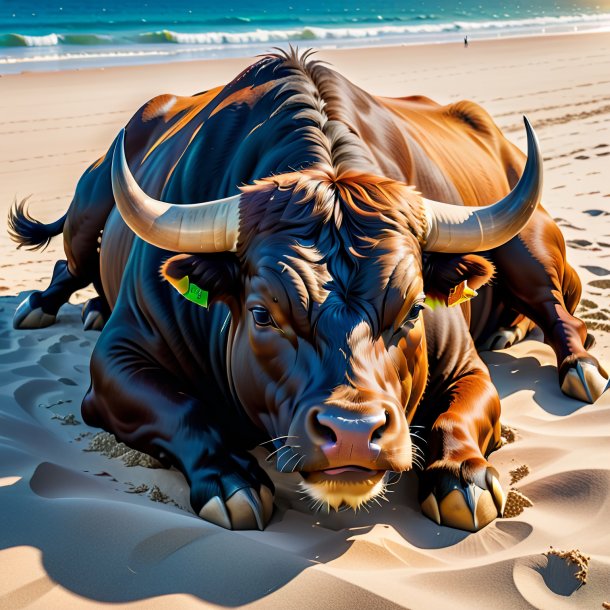 Picture of a sleeping of a bull on the beach