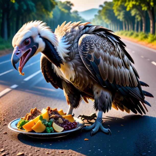 Foto de una comida de un buitre en el camino